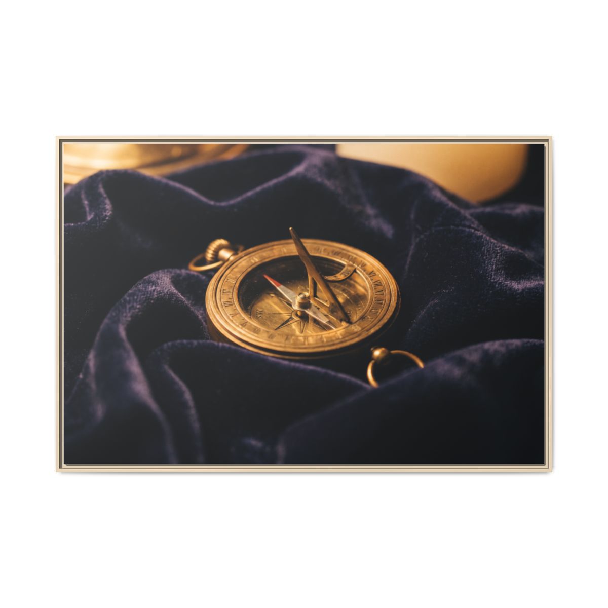 Framed Brass Sundial Landscape Canvas Art