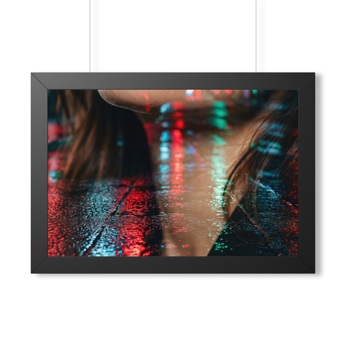 Framed Horizontal Poster - Neon Dreams Rain Portrait — Black...