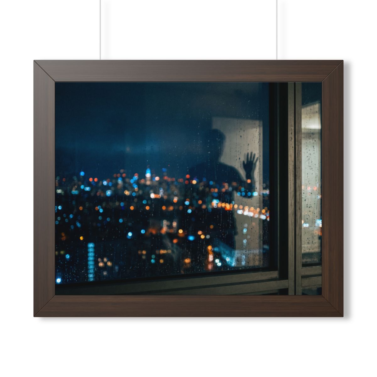 Framed Horizontal Poster - Rainy City Solitude — Walnut... |...