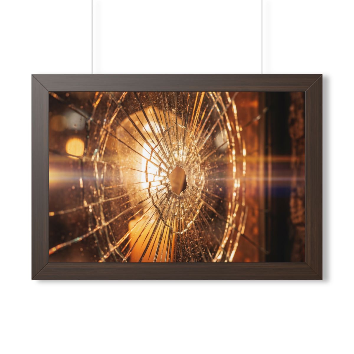 Framed Horizontal Poster - Shattered Amber Glass Art —... |...