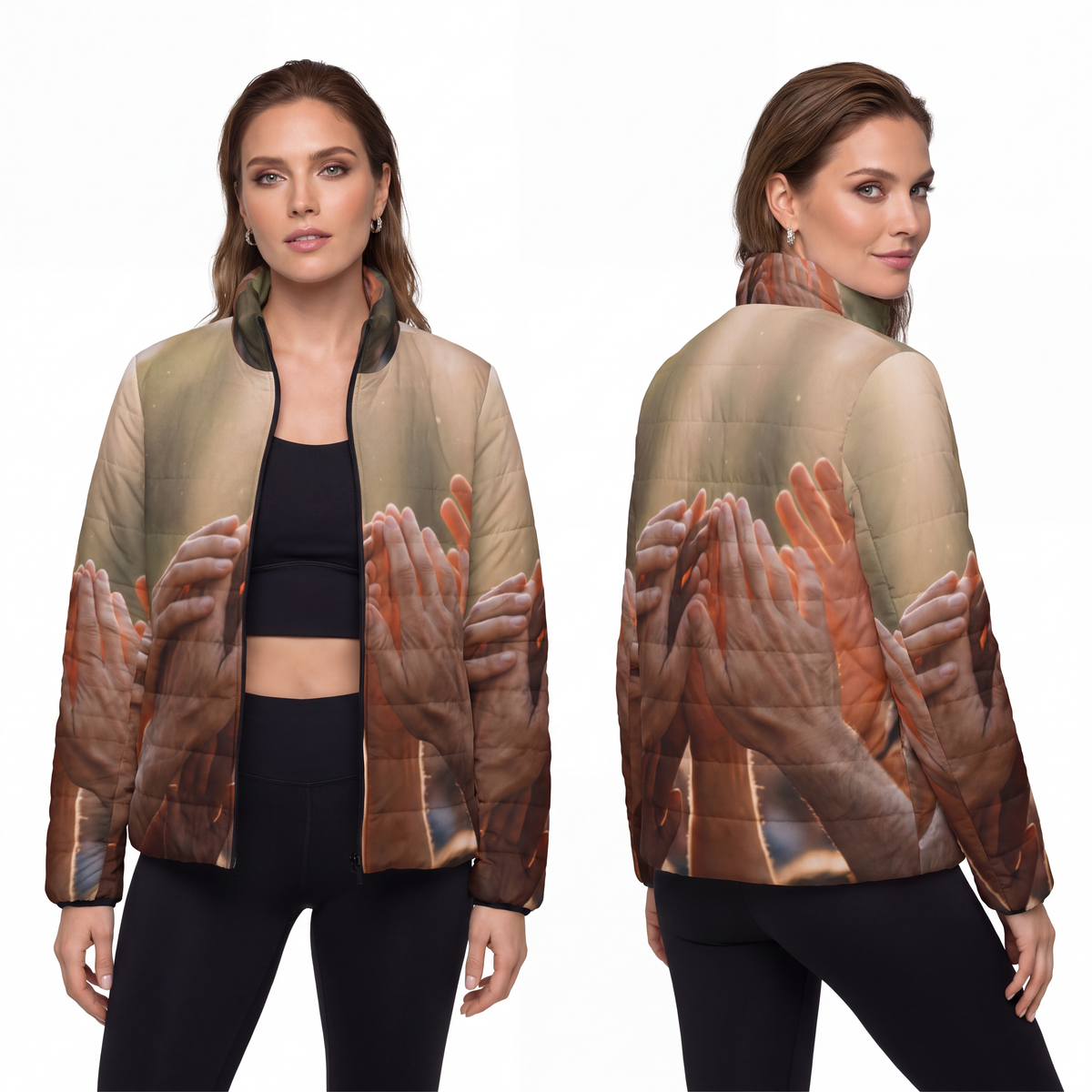 Women's Puffer Jacket - Golden Rays of Unity Wall Art |...