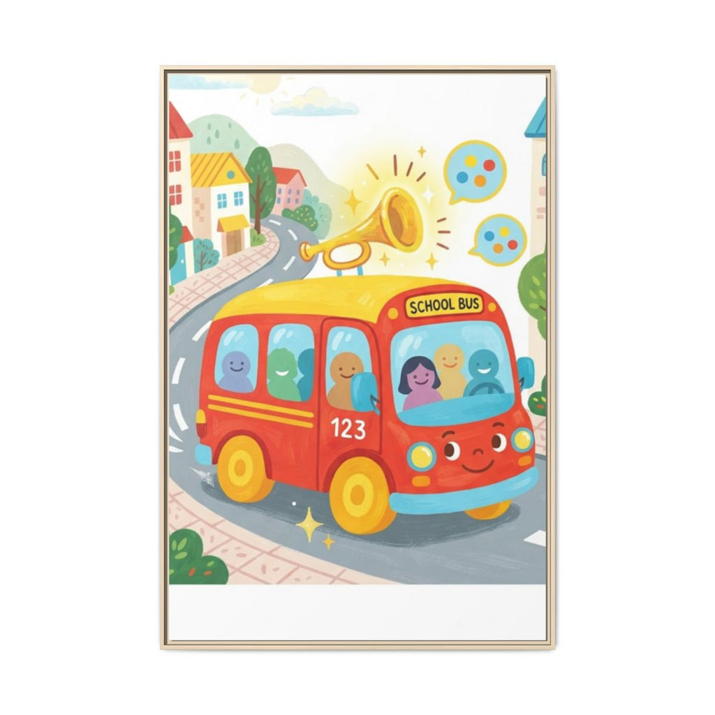 Matte Canvas - Framed Bus Town Canvas Art — Natural / 1.25"...