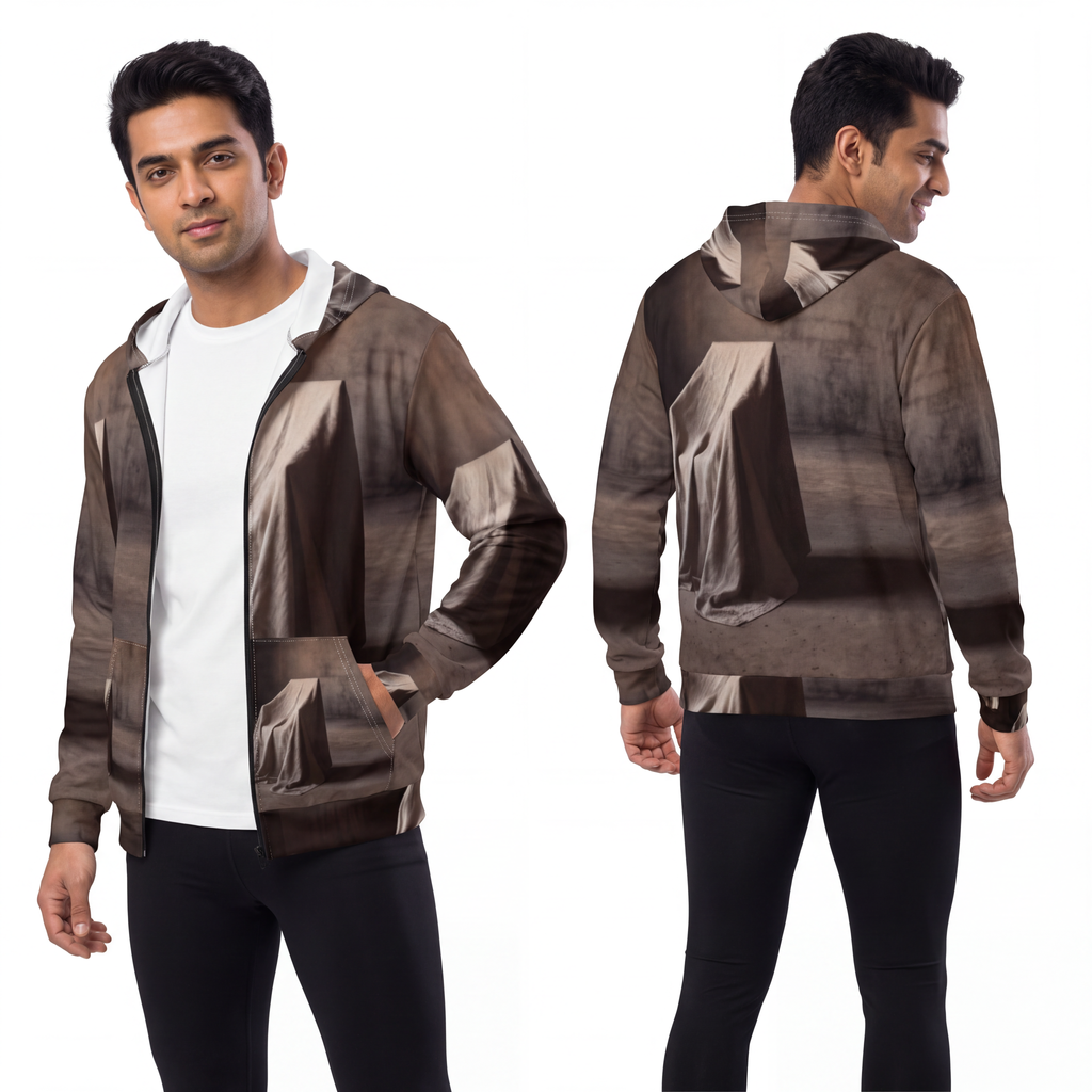 Men's Unisex Zip Hoodie - Silent Chamber Shadowed Chair Art...