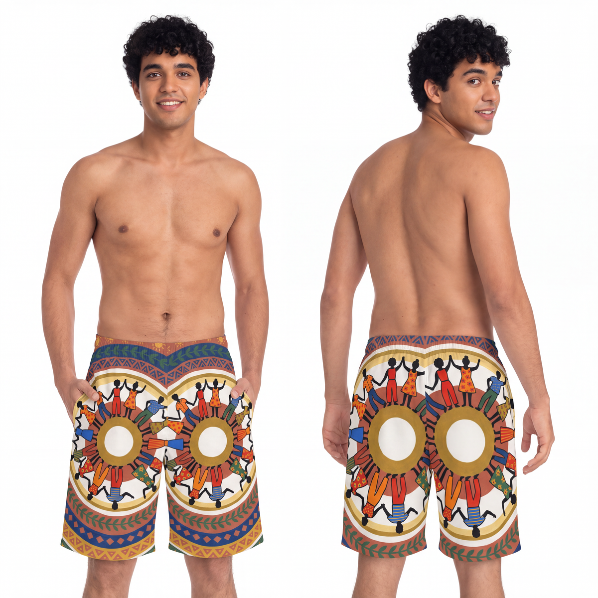 Men's Board Shorts - Unity Mandala Folk Art | Echovira...
