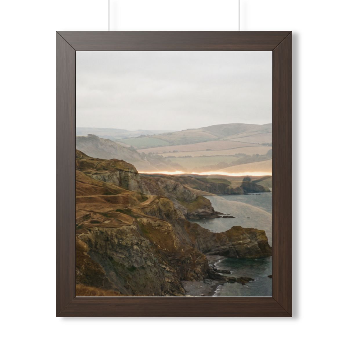 Framed Vertical Poster - Moody Coastal Cliffs Horizon Art —...