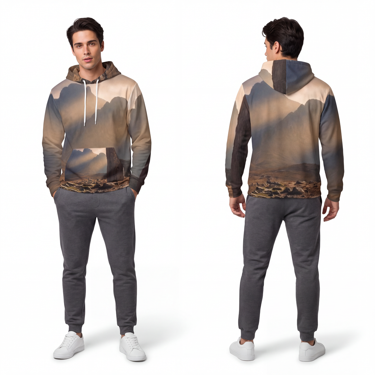 Men's Fashion Hoodie - Ancient Stone Column Mountain Sunset...