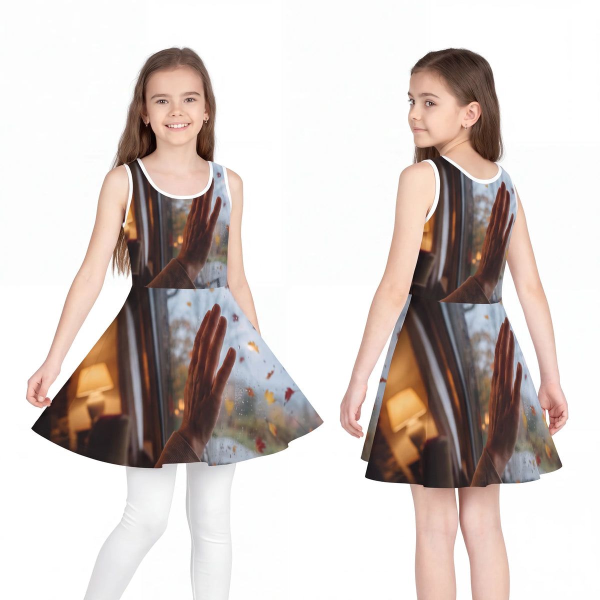 Girls' Sleeveless Sundress with Autumn Window Art