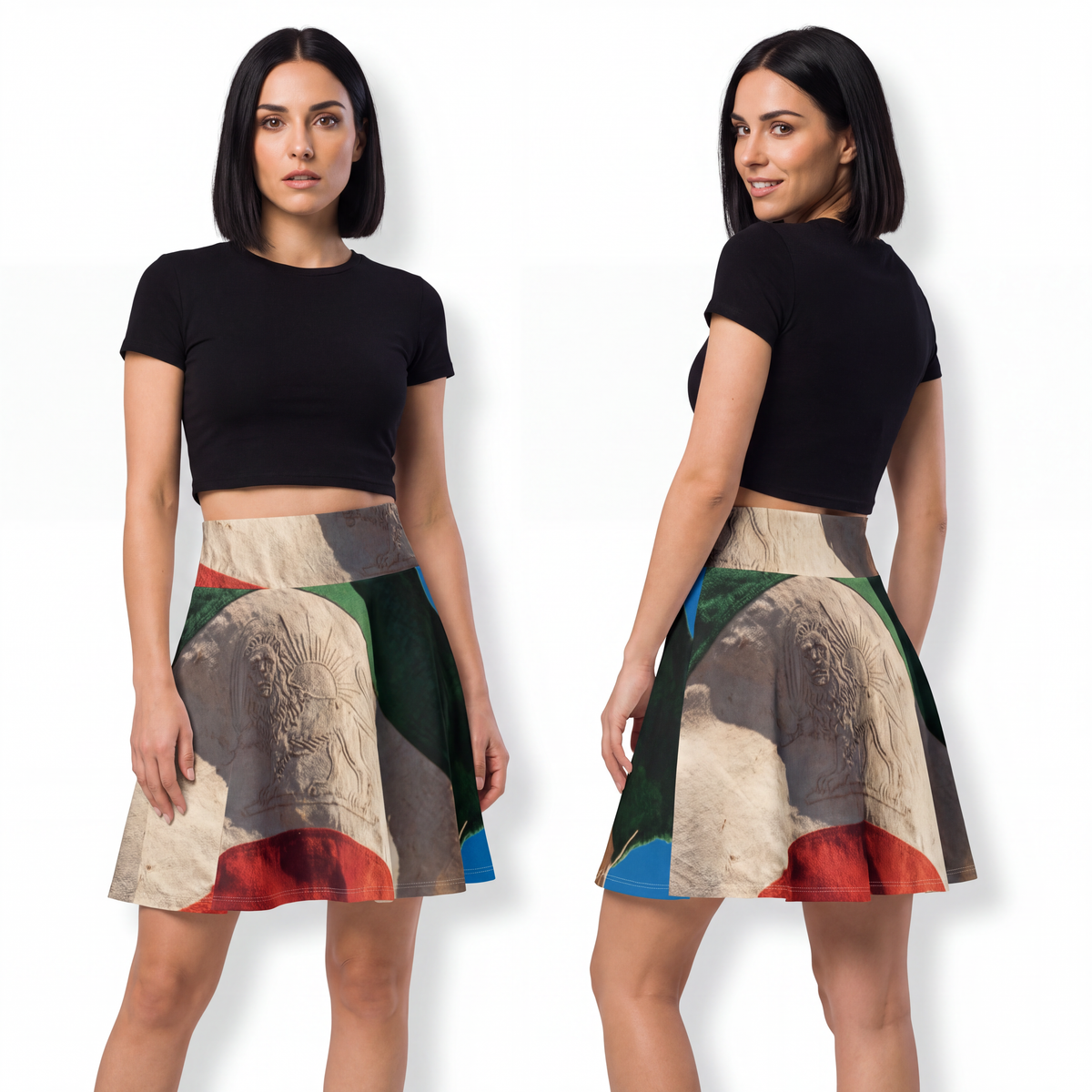 Women's Skater Skirt - Vintage Persian Lion and Sun Flag Art...
