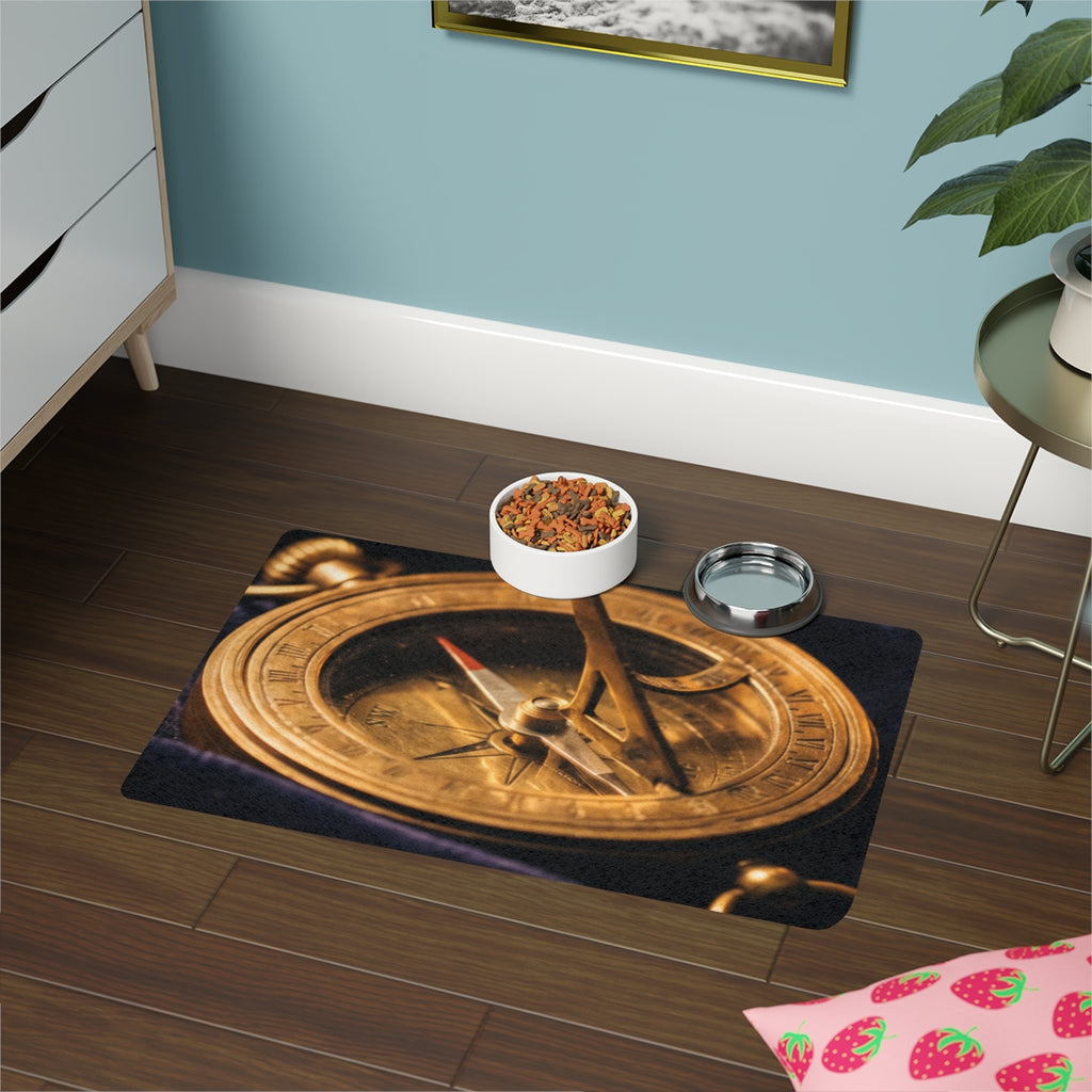 Antique Brass Sundial Compass Pet Food Mat