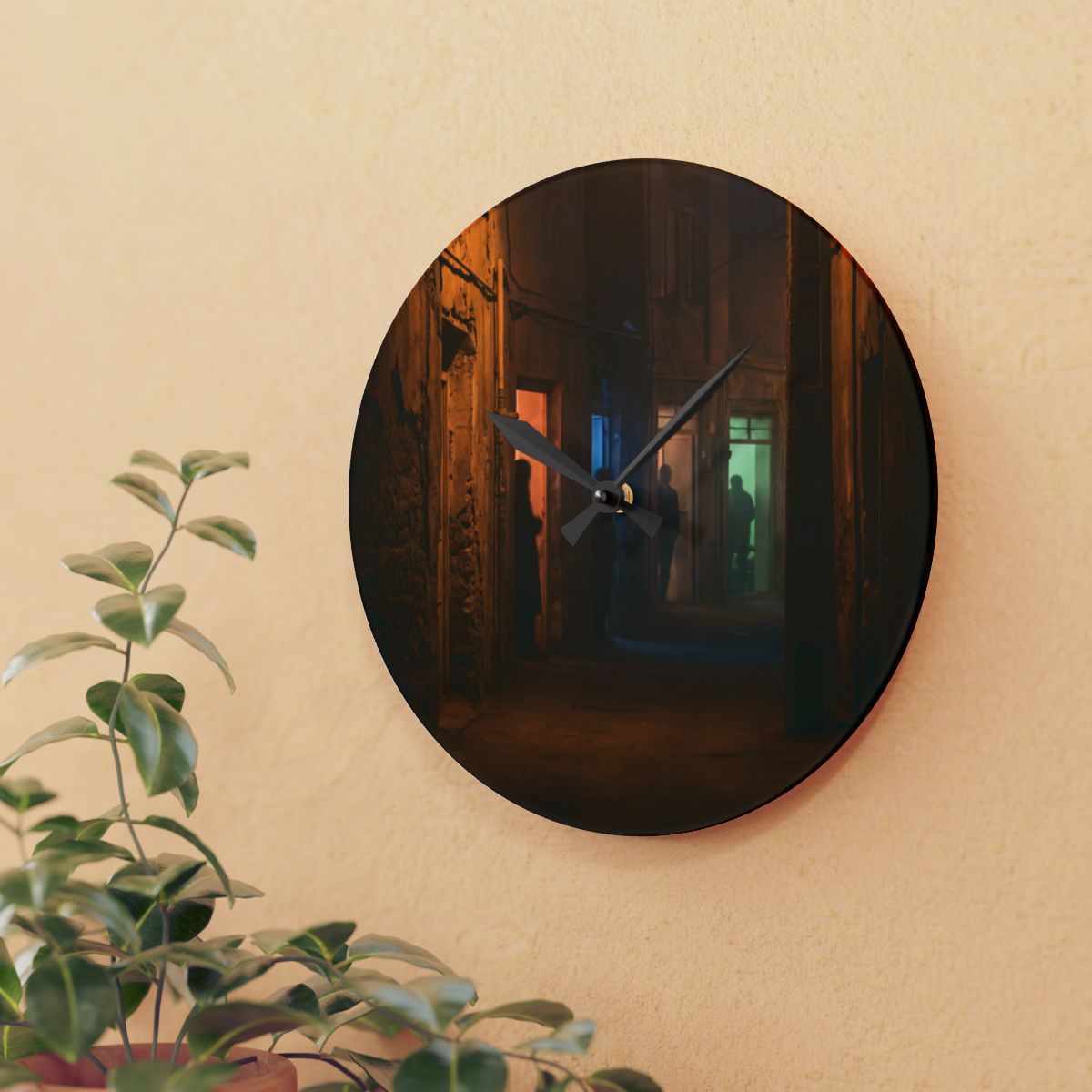 Acrylic Wall Clock - Midnight Glow Silhouette | Echovira...