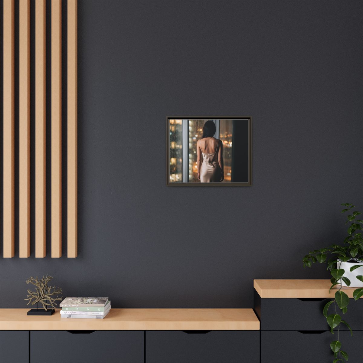Framed Canvas - Midnight Rain Masterpiece — Espresso / 1.25"