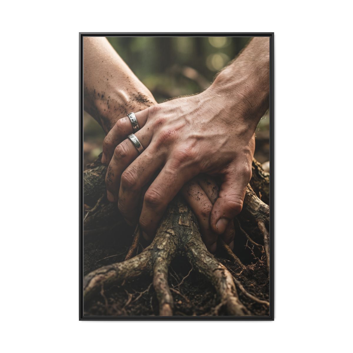 Portrait Matte Canvas, Black Frame Forest Hands
