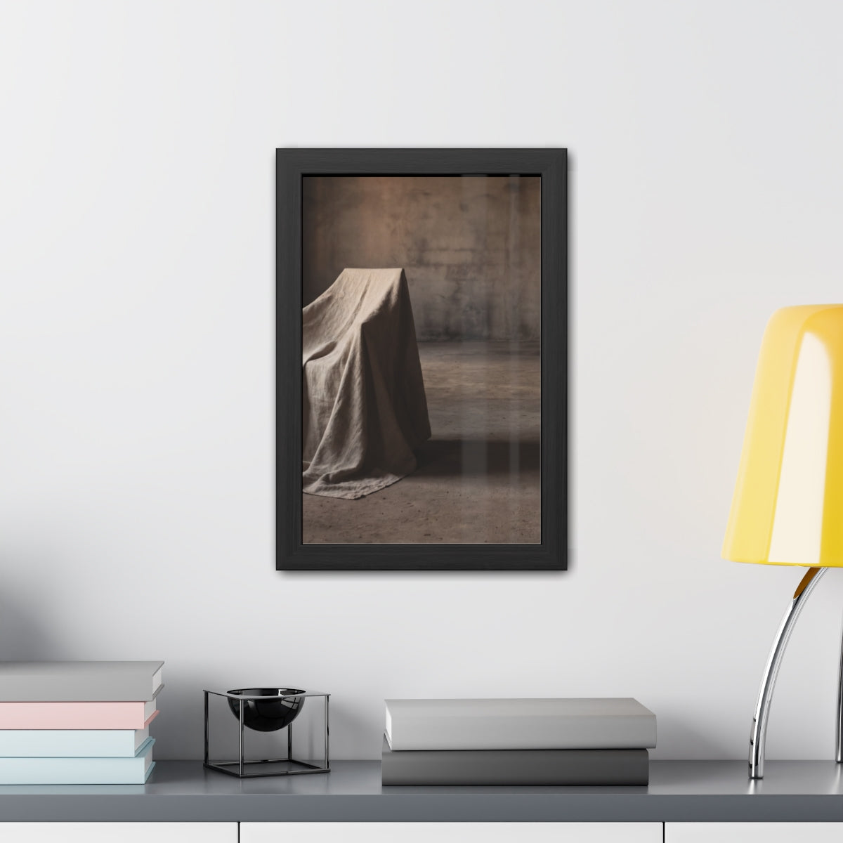 Framed Posters - Silent Shadow Covered Chair Art — Portrait...
