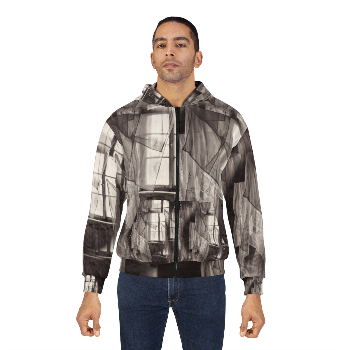 Men's Zip Hoodie - Spectral Veils | Echovira Gallery