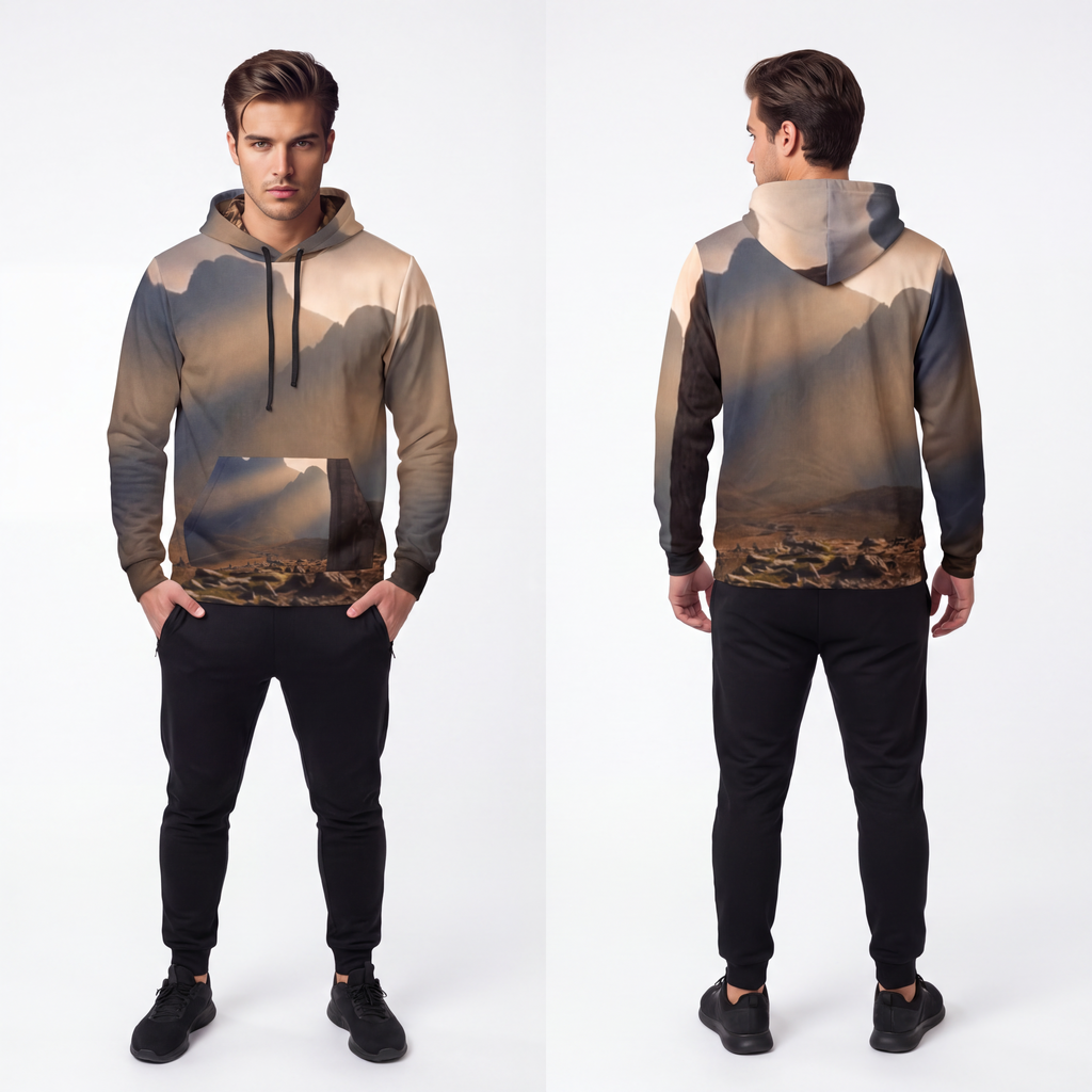 Men's Athletic Hoodie - Ancient Stone Column Mountain Sunset...