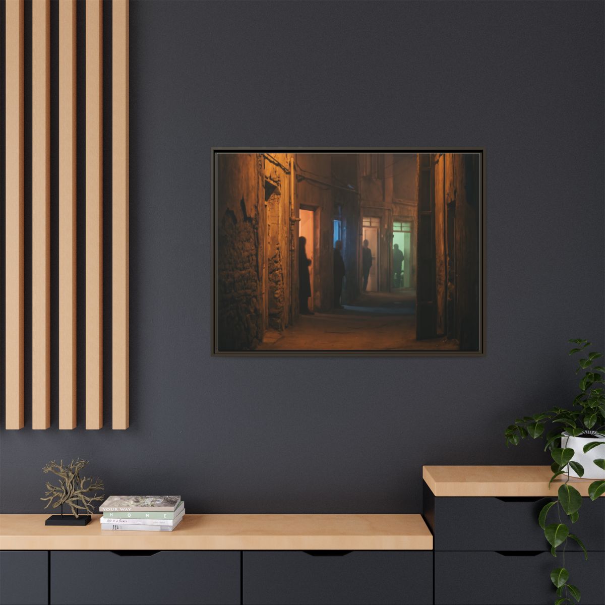 Matte Canvas, Framed - Shadowed Alleyway Mystery Art Print...