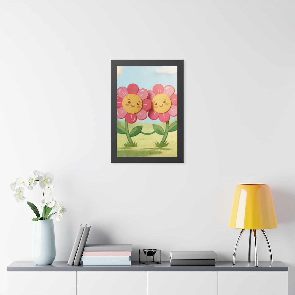 Framed Vertical Poster - Blooming Friends Papercraft Floral...