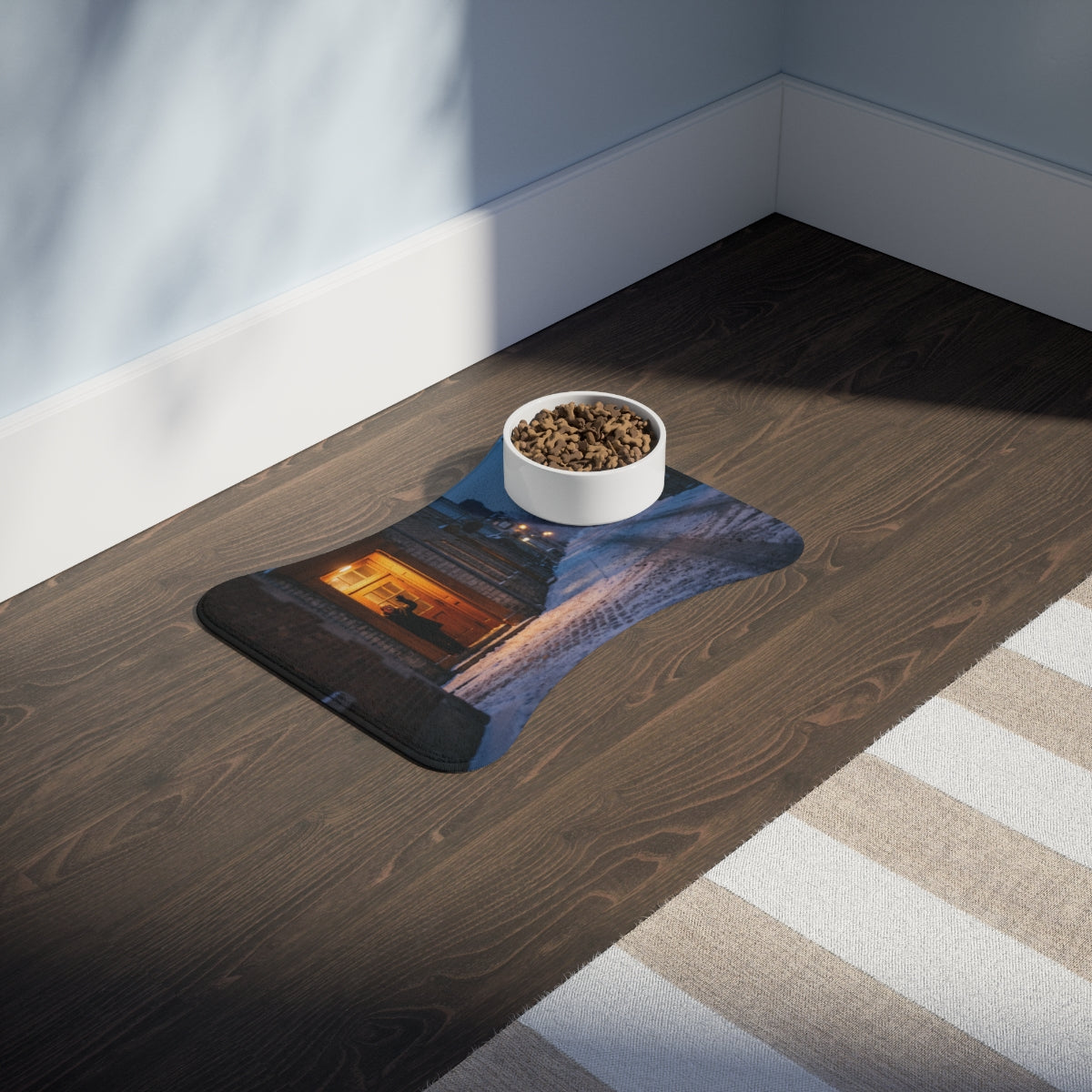 Pet Feeding Mats - Snowy Dusk Alley | Echovira Gallery
