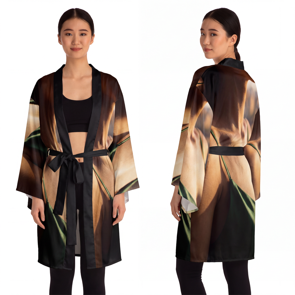 Golden Hour Kimono Robe - Elegant Emerald Satin | Echovira...