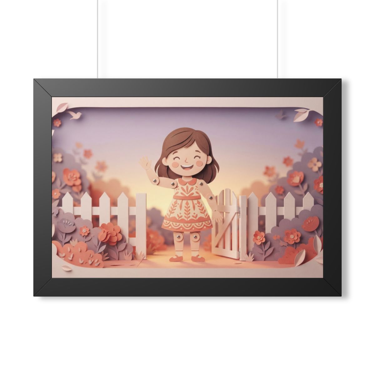 Framed Horizontal Poster - Garden Girl Gate — Black (14×11...