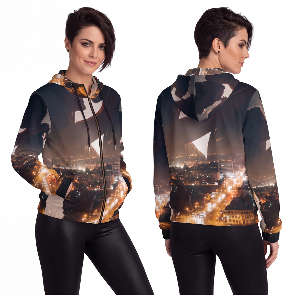 Women's Full-Zip Hoodie - Midnight City Skyline | Echovira...