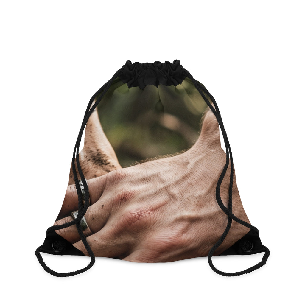 Drawstring Bag with Forest Roots and Hands Art