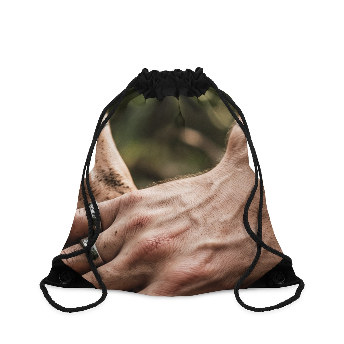 Drawstring Bag with Forest Roots and Hands Art