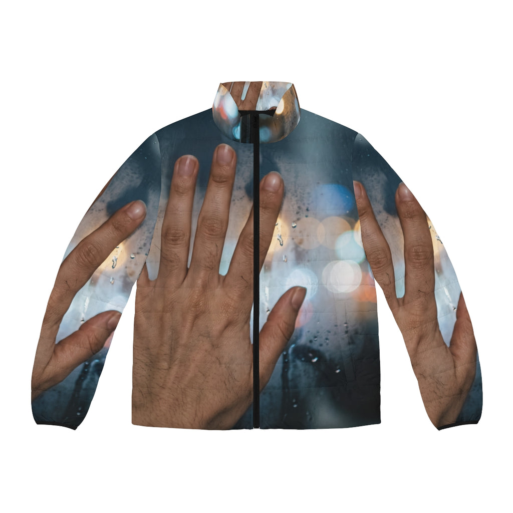 Men's Puffer Jacket Rainy Nocturnal City Art