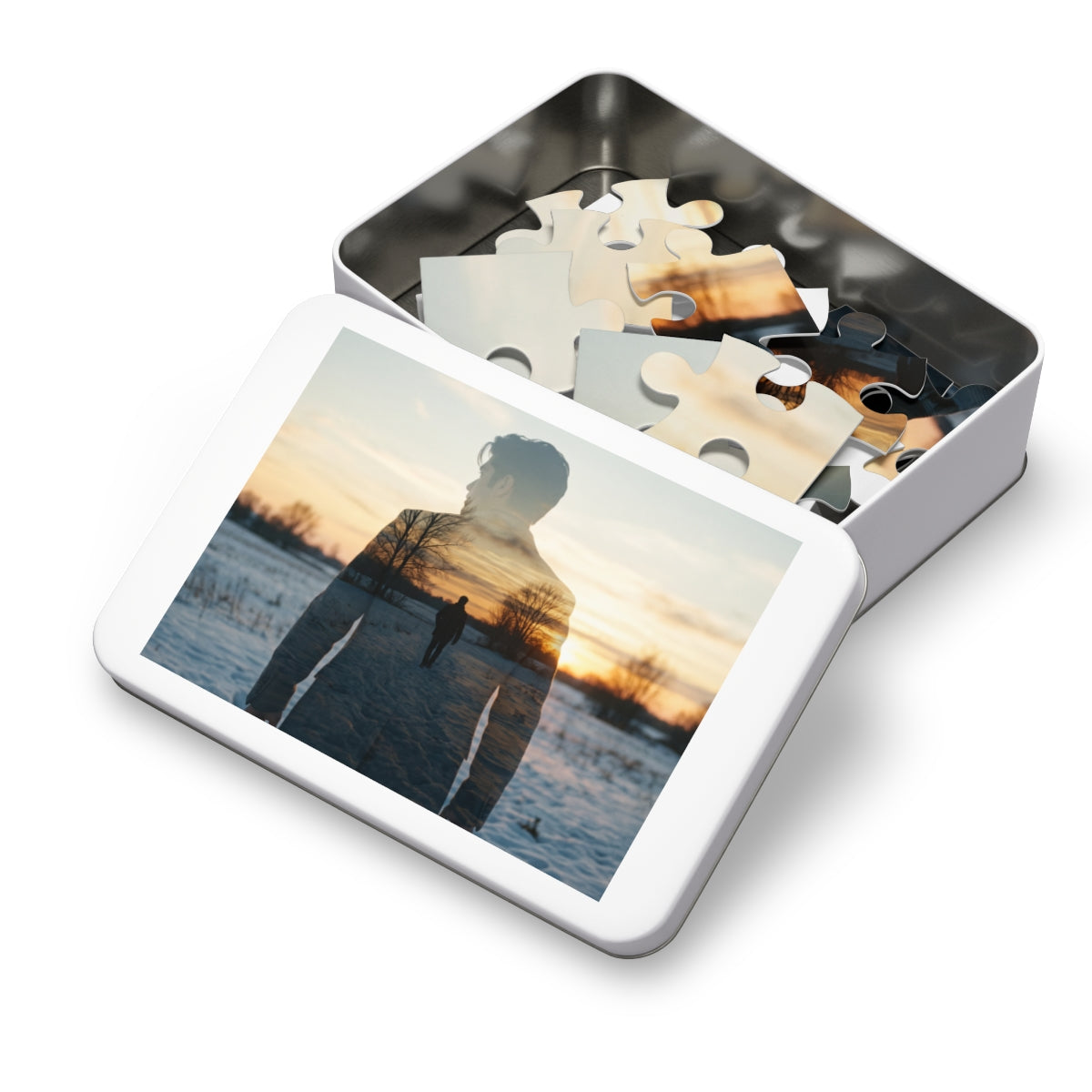 Jigsaw Puzzle with Tin - Silent Horizon Double Exposure Art...