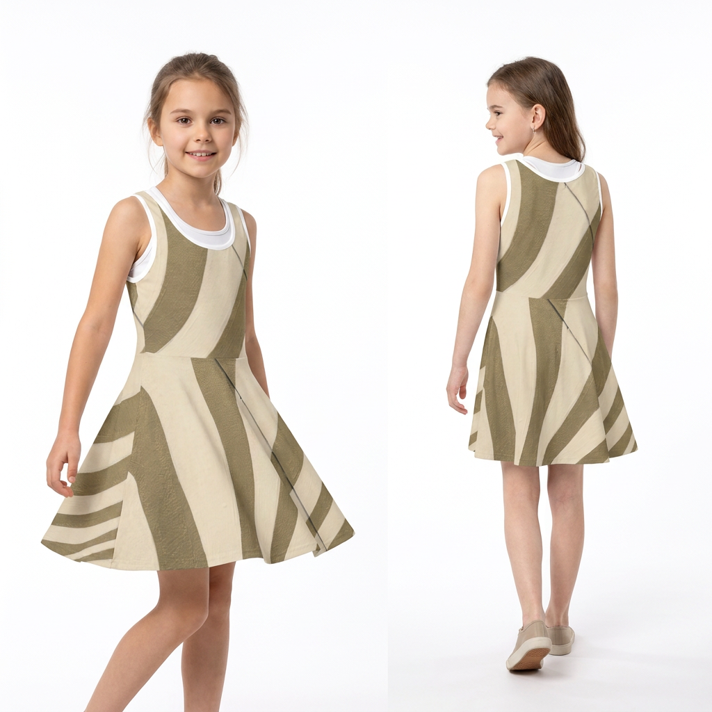 Girls' Sleeveless Sundress with Abstract Wavy Art