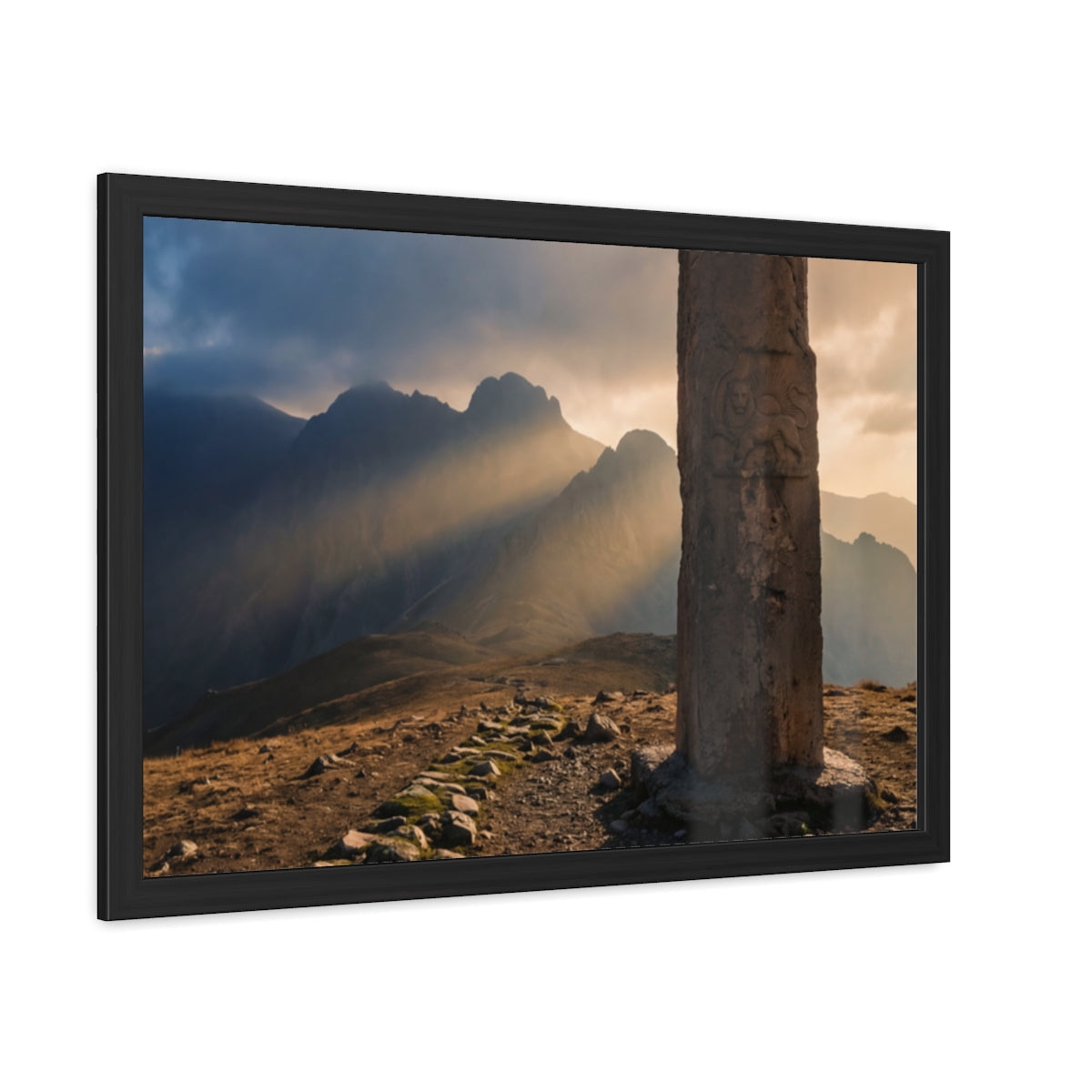 Framed Poster - Ancient Lion & Sun — Landscape