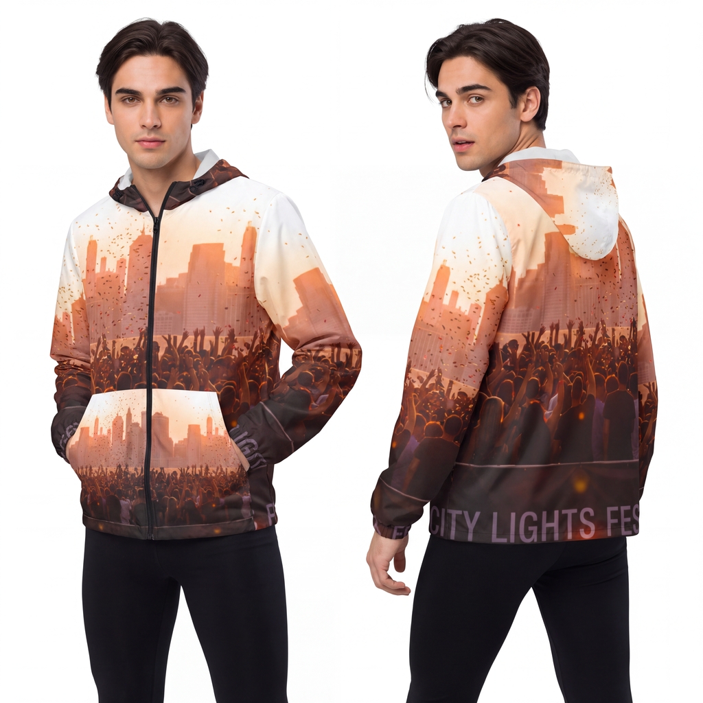 Men's Windbreaker Jacket - City Lights | Echovira Gallery