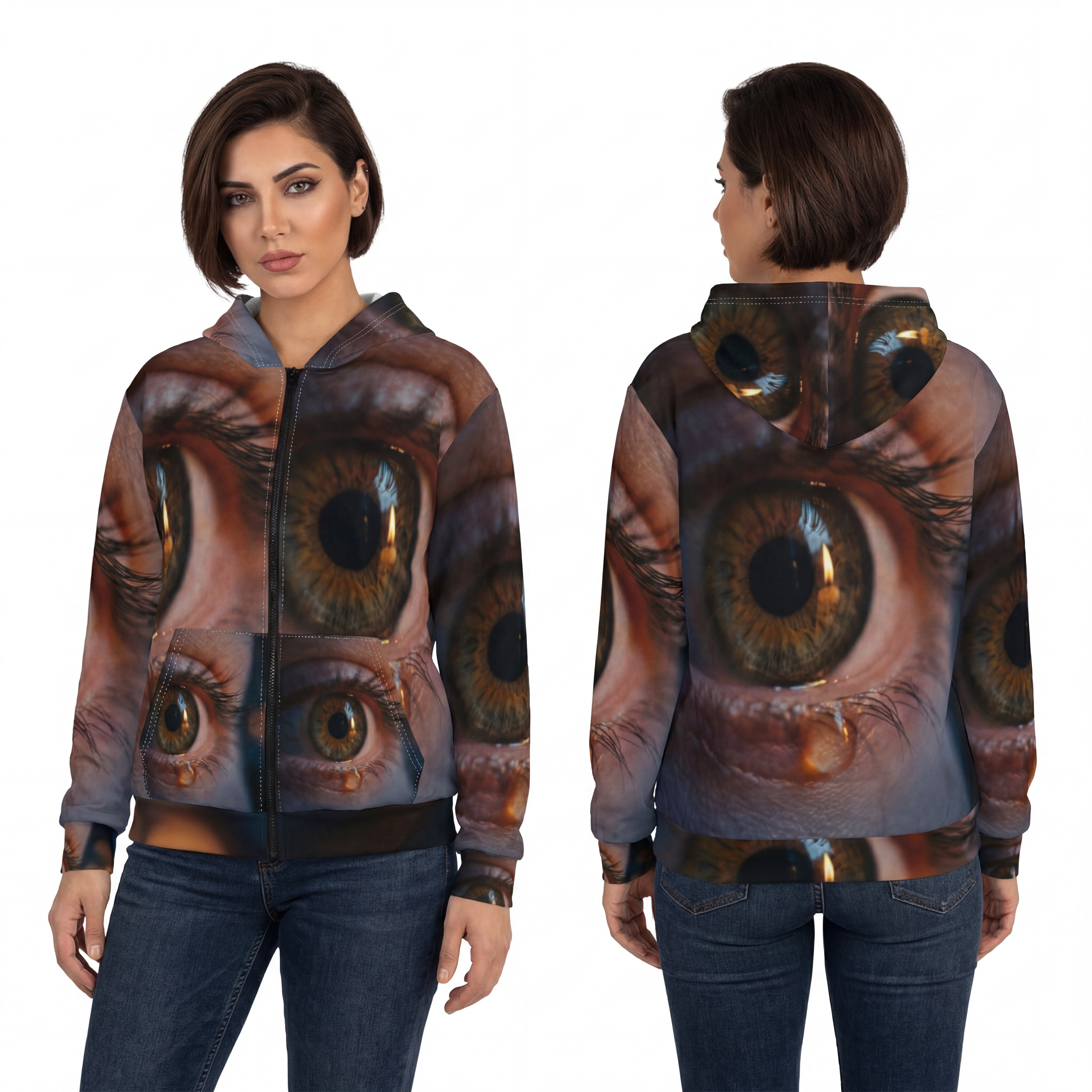 Unisex Kapuzenjacke mit Reißverschluss – Filmisches Augen-Design