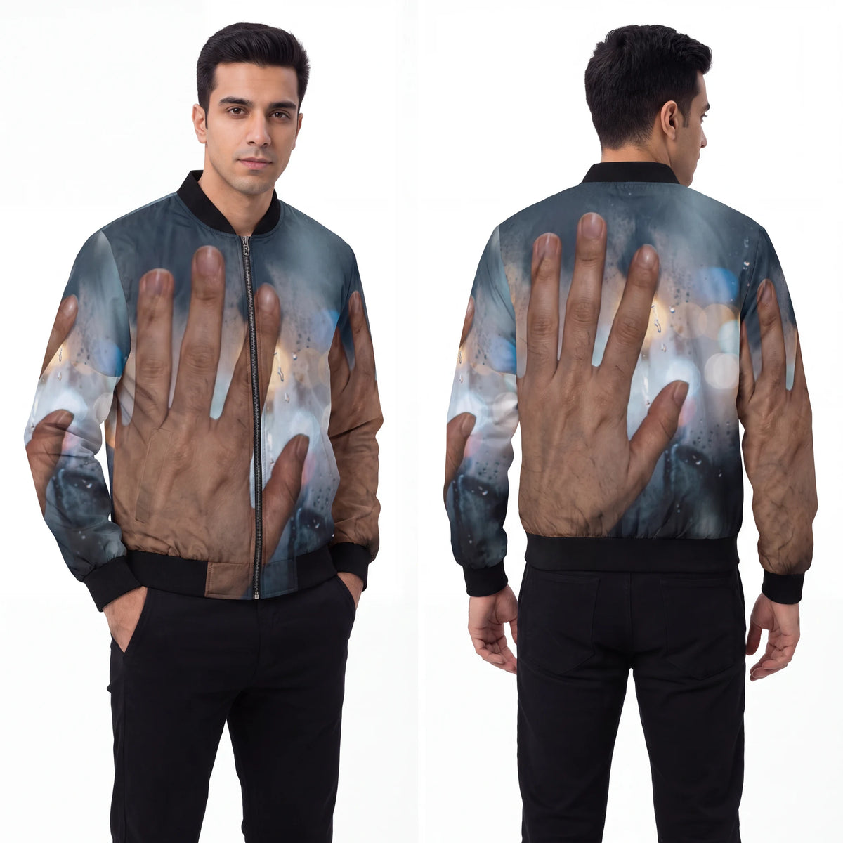 Men's Bomber Jacket Rainy City Window Art