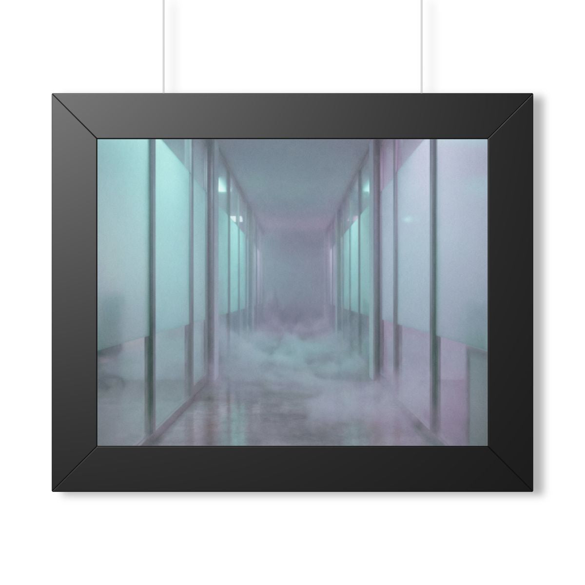 Framed Horizontal Poster - Liminal Corridor Fog Art Print —...