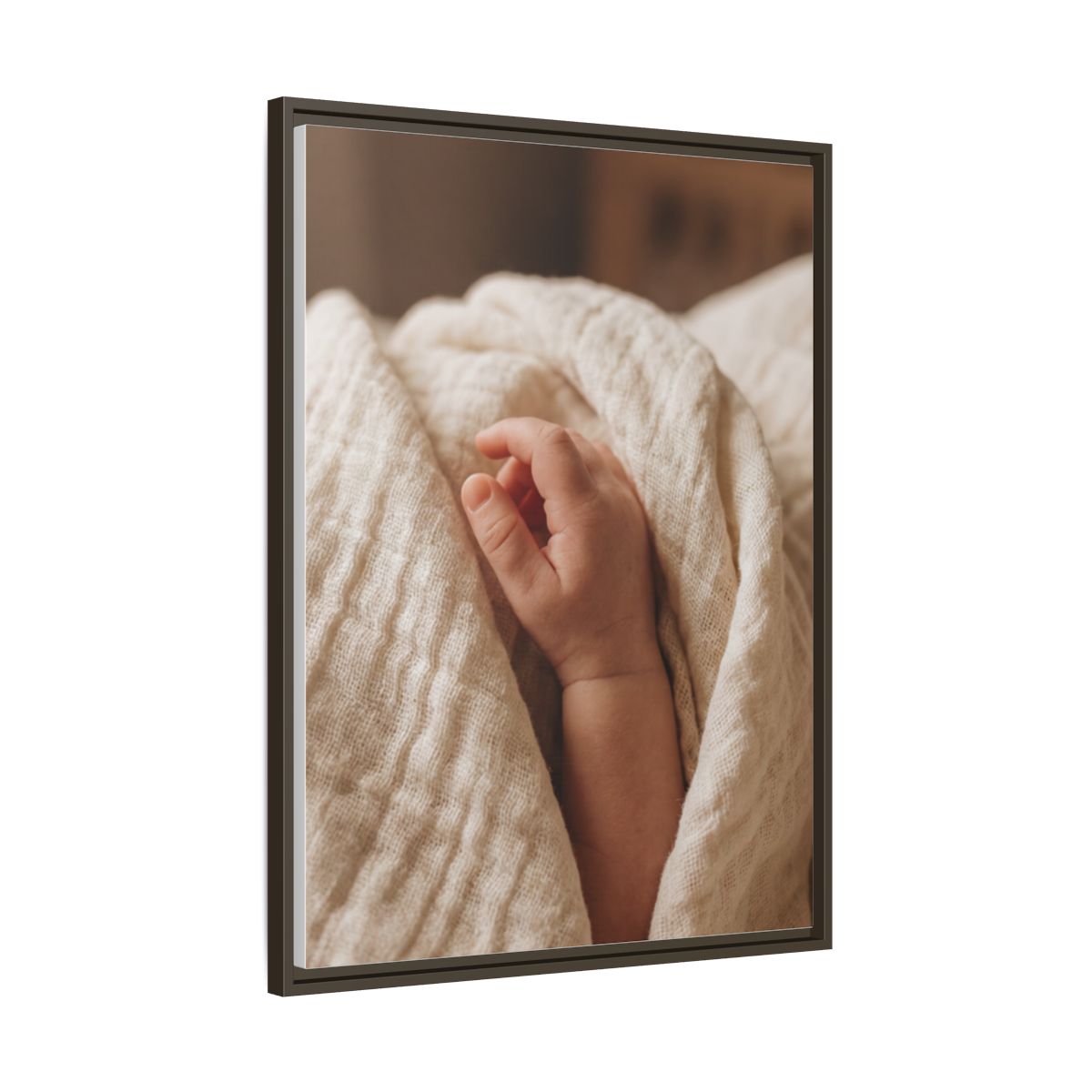 Framed Matte Canvas - Tender Newborn Hand (8×10, 9×12, 11×14, 12×16, 10×20, 12×18, 16×20, 16×24, 18×24, 12×36, 20×24, 16×32, 20×30, 24×30, 24×32, 16×48, 24×36, 24×48, 30×40, 20×60, 32×48, 30×60 & 40×60)