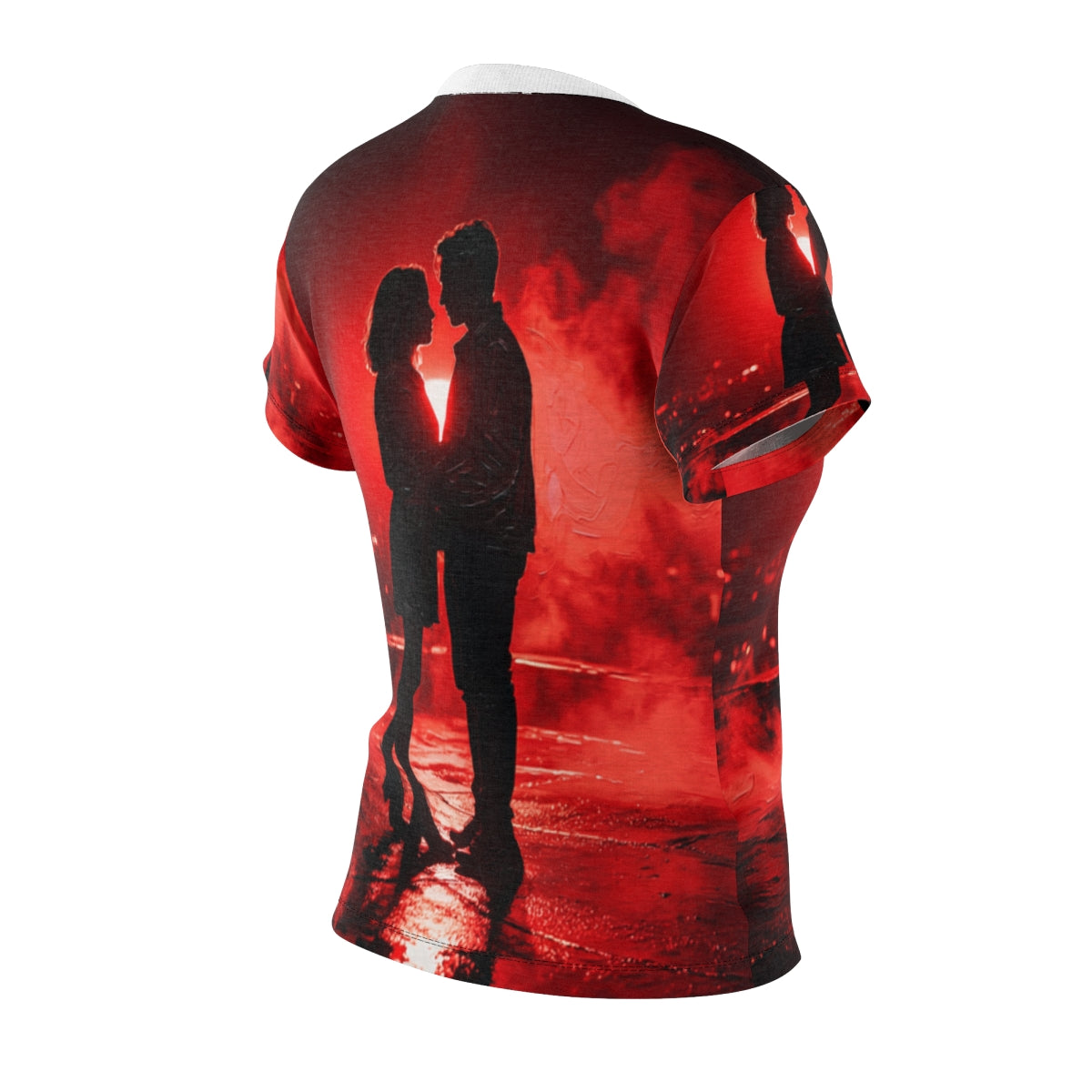 Women's Cut & Sew Tee - Crimson Midnight Rooftop Embrace Art...