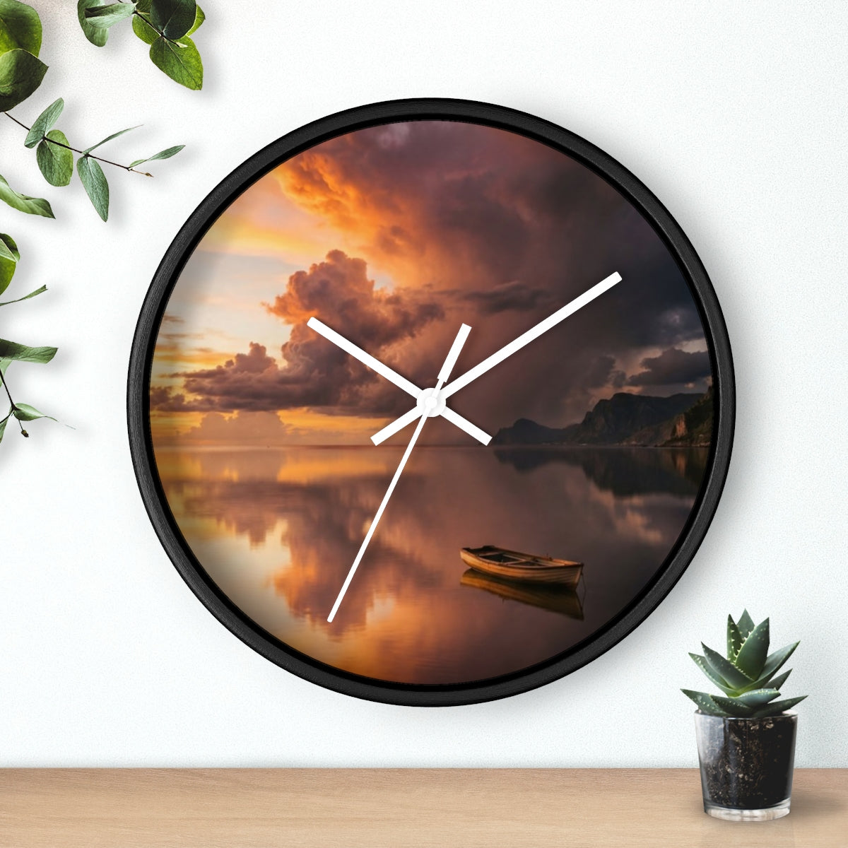 Wall Clock - Golden Hour Solitude Lake Reflection Art |...