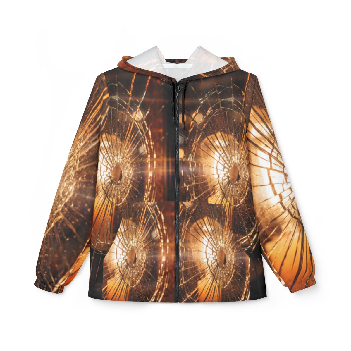 Unisex Windbreaker Jacket - Golden Fractures Aesthetic Wall...