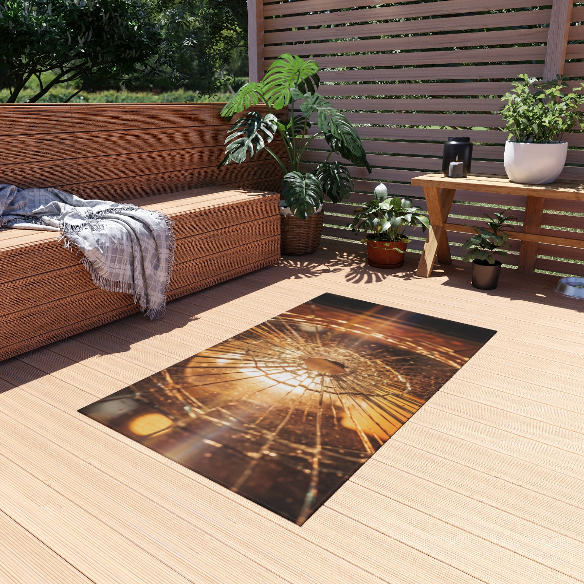 Outdoor Rug - Golden Fracture Broken Glass Art | Echovira...