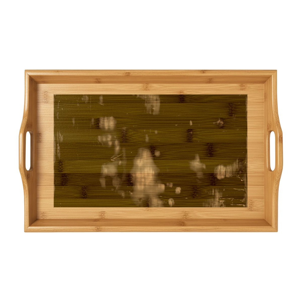 Bamboo Serving Tray - Amber & Indigo Textured Abstract Art |...