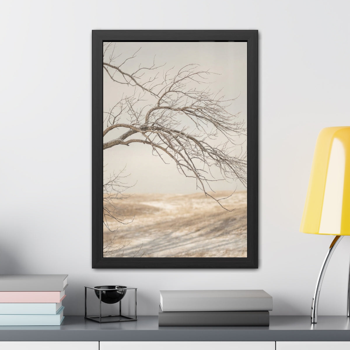 Framed Posters - Winter Branch Solitude Landscape — Portrait...