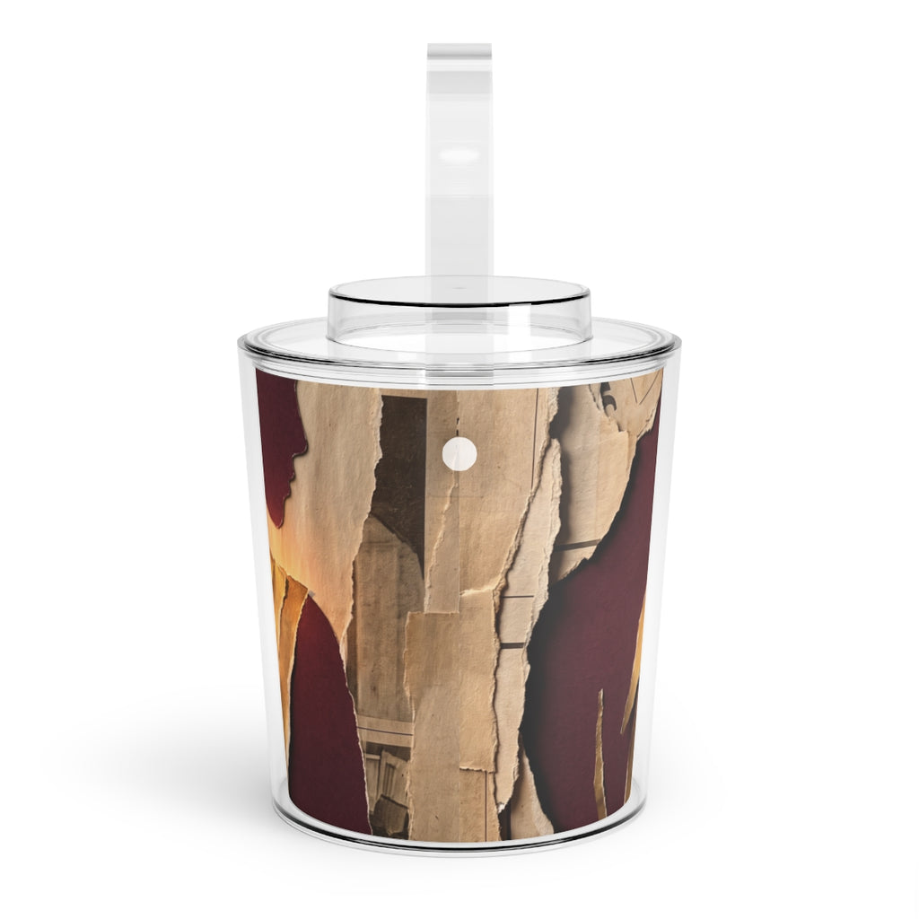 Ice Bucket with Tongs - Torn Newspaper Silhouette Art... |...