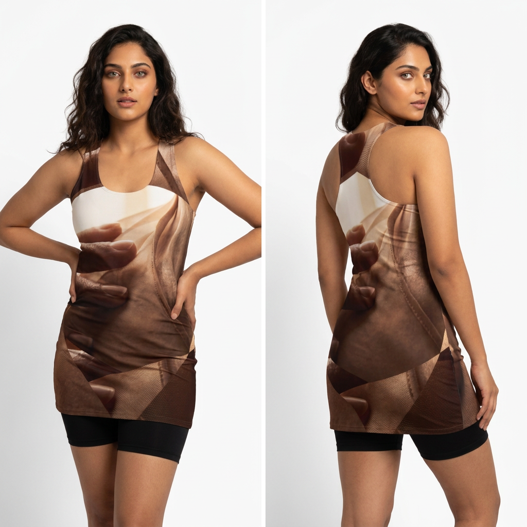 Racerback Dress with Neutral Geometric Art