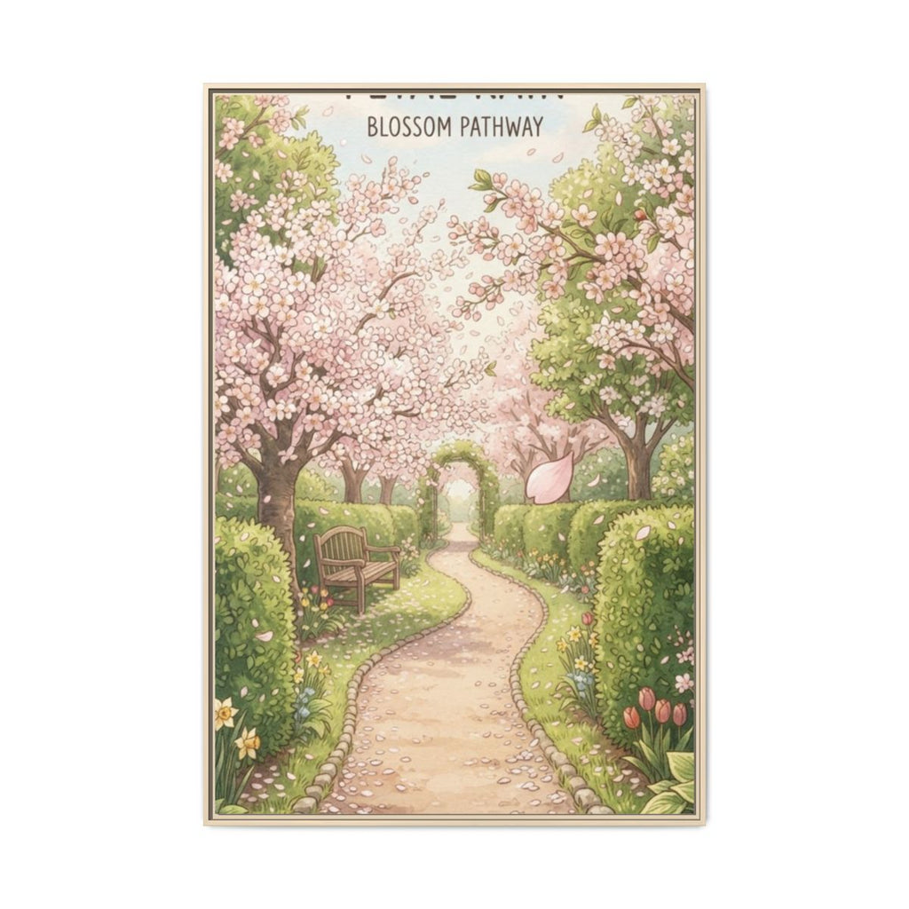 Matte Canvas Framed - Spring Blossom Pathway — Natural /......