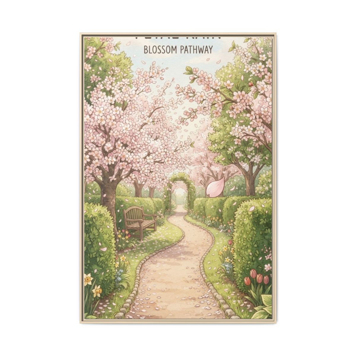 Matte Canvas Framed - Spring Blossom Pathway — Natural /......