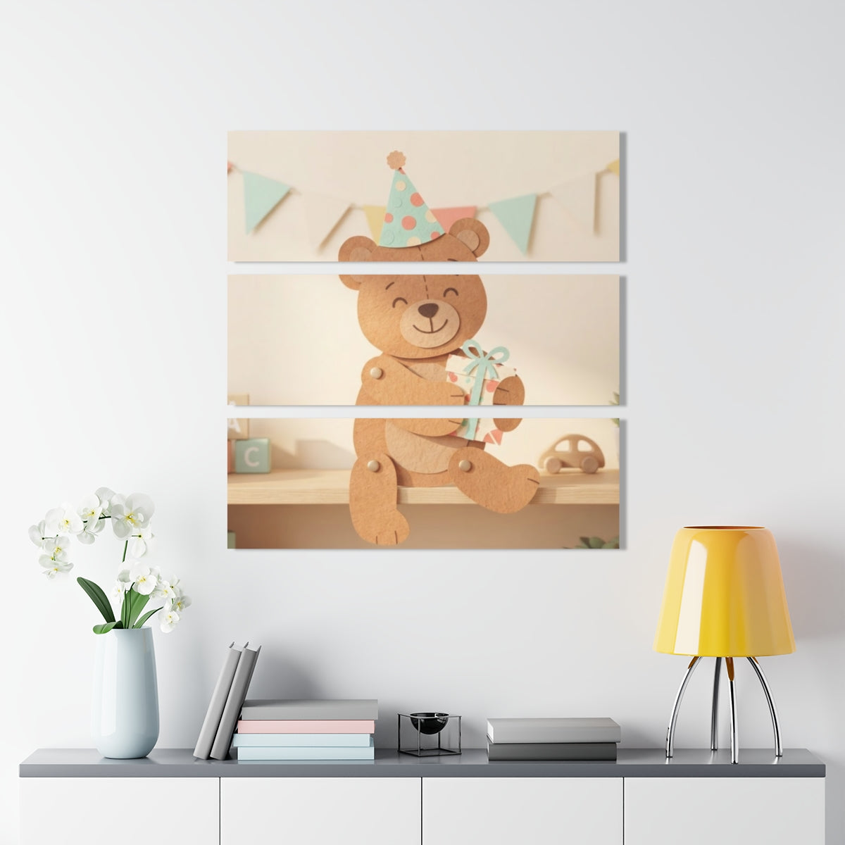 Acrylic Prints Triptych - Joyful Teddy Bear — Landscape |...