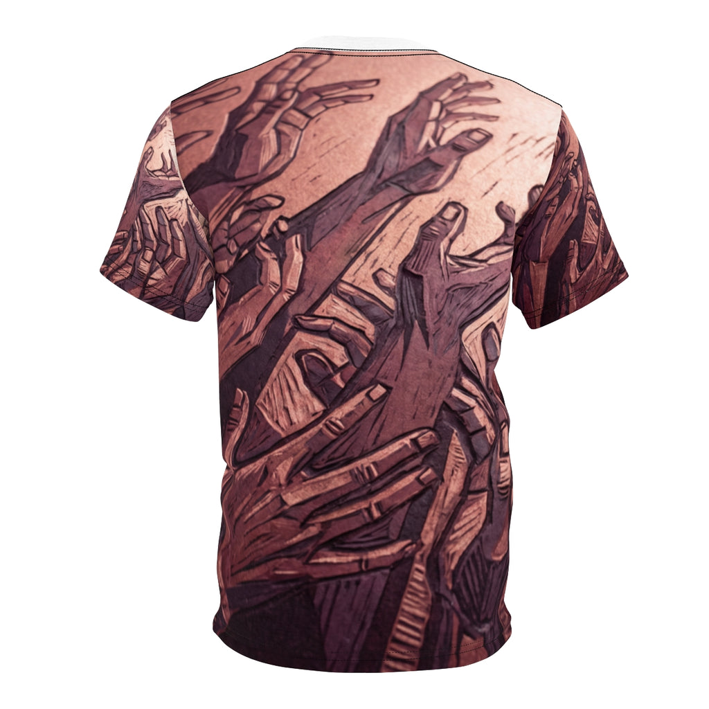 Men's Cut and Sew Tee with Linocut Hands