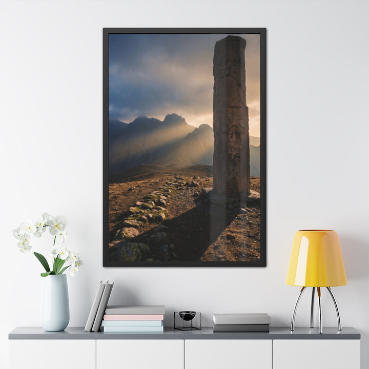 Framed Posters - Ancient Stone Column Mountain Sunset Art (8×12, 9×11, 11×14, 11×17, 12×16, 12×18, 16×20, 16×24, 18×24, 20×30, 24×32, 24×36 & 32×48)
