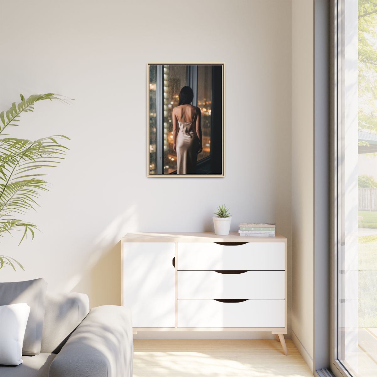 Matte Canvas, Framed - Rainy City lights Glow — Natural /......
